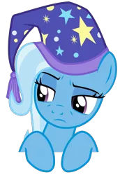 Size: 1684x2447 | Tagged: safe, artist:sketchmcreations, derpibooru import, trixie, pony, unicorn, annoyed, hat, nightcap, simple background, solo, tired, transparent background, trixie's nightcap, vector