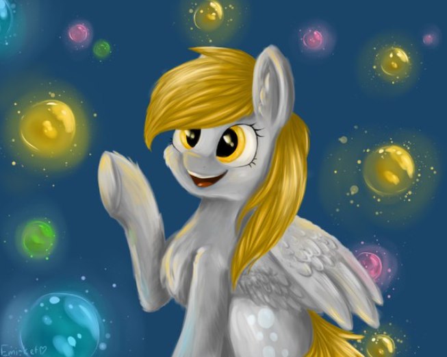 Size: 653x521 | Tagged: safe, artist:emi~ket, derpibooru import, derpy hooves, pegasus, pony, bubble, simple background, solo