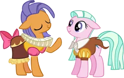 Size: 2871x1826 | Tagged: artist:ironm17, chancellor puddinghead, clothes, derpibooru import, frying pan (character), hearth's warming eve (episode), las pegasus resident, ruff (clothing), safe, simple background, smart cookie, tender brush, transparent background, vector, winter lotus