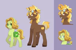 Size: 3000x2000 | Tagged: artist:pikokko, bag, brother and sister, derpibooru import, female, freckles, glasses, goggles, hengstwolf, male, oc, oc:cortland, oc:seed seeker (syd), offspring, parent:applejack, parent:caramel, parents:carajack, reference sheet, safe, siblings, unofficial characters only, werewolf