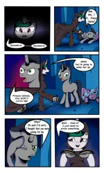 Size: 3000x5000 | Tagged: artist:astroanimations, cave, celestibra, cloak, clothes, comic, comic:celestia's yearning, derpibooru import, female, hopebra, idw, king sombra, male, princess celestia, radiant hope, reformed sombra, safe, shipping, sleeping, straight