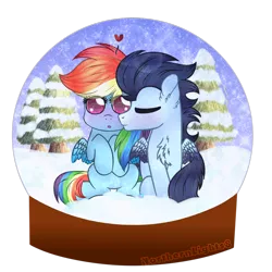 Size: 1024x1024 | Tagged: safe, artist:northlights8, derpibooru import, rainbow dash, soarin', pony, blushing, colored wings, colored wingtips, female, heart, male, shipping, snow globe, soarindash, straight, wings