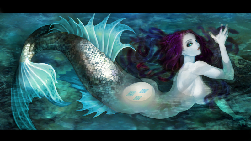 Size: 1920x1080 | Tagged: artist:sdf1jjak, breasts, busty rarity, colored, color edit, crossover, derpibooru import, dragon's crown, edit, female, mermaid, mermaidized, rarity, solo, species swap, suggestive