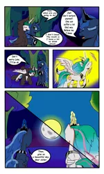 Size: 3000x5000 | Tagged: artist:astroanimations, cloak, clothes, comic, comic:celestia's yearning, derpibooru import, moon, princess celestia, princess luna, safe, sun