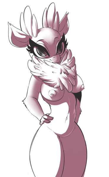 Size: 1183x1920 | Tagged: questionable, artist:sourspot, derpibooru import, velvet reindeer, anthro, deer, reindeer, them's fightin' herds, breasts, busty velvet reindeer, community related, female, looking at you, nipples, nudity, solo, solo female