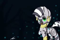Size: 3872x2592 | Tagged: artist:xaski21, derpibooru import, everfree forest, firefly (insect), insect, looking at you, open mouth, raised hoof, safe, solo, zebra, zecora