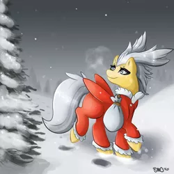 Size: 3000x3000 | Tagged: safe, artist:bean-sprouts, derpibooru import, ponified, delibird, pony, crossover, hoofprints, pokémon, snow, solo