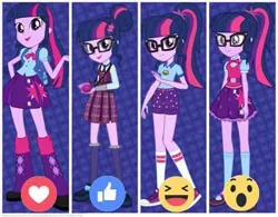 Size: 480x374 | Tagged: safe, derpibooru import, sci-twi, twilight sparkle, equestria girls, clothes, comparison, crystal prep academy uniform, emoji, facebook, facebook like, facebook reactions, magic capture device, outfit, school uniform, shoes, skirt, sneakers, twolight, 👍