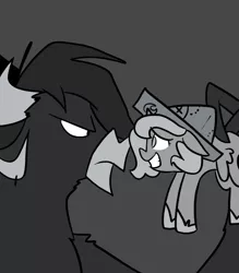 Size: 666x761 | Tagged: artist:egophiliac, cartographer's cap, derpibooru import, female, filly, grayscale, hat, monochrome, moonitaur, moonstuck, oc, oc:stardust (egophiliac), princess luna, safe, woona, younger