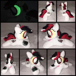Size: 1600x1600 | Tagged: safe, artist:rubiowolf, derpibooru import, oc, oc:blackjack, unofficial characters only, pony, unicorn, fallout equestria, fallout equestria: project horizons, fanfic, beanie (plushie), fanfic art, female, glow-in-the-dark, handmade, hooves, horn, irl, mare, photo, pipbuck, plushie, solo, watermark