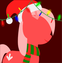 Size: 795x800 | Tagged: safe, artist:arifproject, derpibooru import, edit, part of a set, oc, oc:downvote, ponified, unofficial characters only, earth pony, pony, derpibooru, animated, arif's christmas pones, beautiful, christmas, christmas lights, clothes, cute, dark background, derpibooru background pony icon, derpibooru ponified, female, garland, gif, happy, hat, holiday, lights, lineless, mare, meta, minimalist, modern art, red, red background, santa hat, scarf, simple background, smiling, solo
