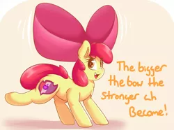 Size: 1280x954 | Tagged: adorabloom, apple bloom, artist:graphene, bow, cute, cutie mark, derpibooru import, i grow stronger every day, impossibly large bow, safe, solo, strong, the cmc's cutie marks