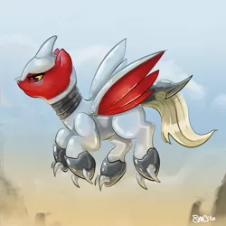 Size: 3000x3000 | Tagged: safe, artist:bean-sprouts, derpibooru import, ponified, pony, skarmory, crossover, pokémon, solo
