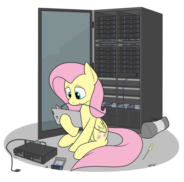 Size: 2314x2290 | Tagged: artist:rapidstrike, derpibooru import, fluttershy, loss (meme), mouth hold, safe, server, simple background, sitting, solo, technician, technology, transparent background