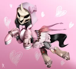 Size: 1280x1152 | Tagged: safe, artist:supermare, derpibooru import, king sombra, pony, unicorn, bow, clothes, crossdressing, crossover, dress, majestic as fuck, overwatch, pink dress, reaper (overwatch), solo, wat