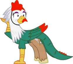 Size: 2657x2302 | Tagged: artist:astroanimations, a serpent's tale, classical hippogriff, clothes, cockatrice, costume, crossdressing, derpibooru import, hippogriff, lipstick, male, oc, oc:silver quill, safe, simple background, solo, transparent background, unofficial characters only