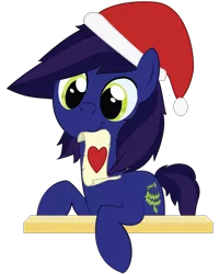 Size: 2000x2497 | Tagged: artist:mintysketch, christmas, derpibooru import, hat, holiday, minty's christmas ponies, oc, oc:bramble snap, safe, santa hat, scroll, simple background, solo, to saddlebags and back again, transparent background, unofficial characters only