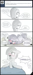 Size: 845x1920 | Tagged: suggestive, artist:thealjavis, derpibooru import, limestone pie, marble pie, earth pony, pony, ask the shy-tri, blushing, comic, holder's boulder, implied masturbation, misspelling, the council of shy ponies, vibrating