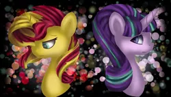 Size: 3800x2159 | Tagged: safe, artist:ilynalta, derpibooru import, starlight glimmer, sunset shimmer, pony, counterparts, sad, twilight's counterparts, wallpaper