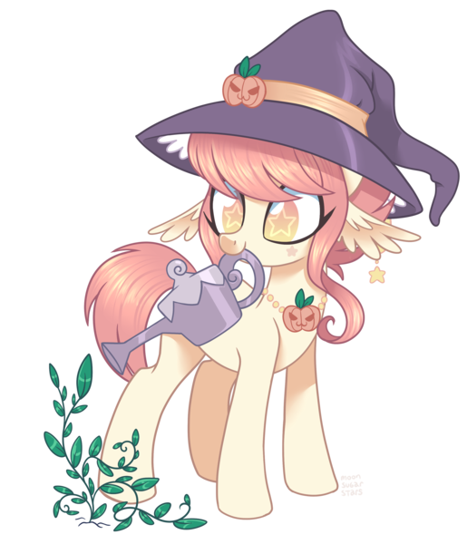 Size: 2806x3272 | Tagged: safe, artist:hawthornss, derpibooru import, oc, oc:hallow's eve, unofficial characters only, original species, cute, hat, simple background, solo, starry eyes, transparent background, wingding eyes, witchfae