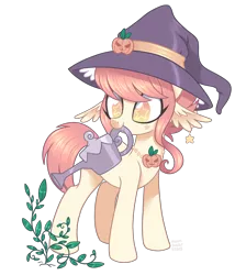 Size: 2806x3272 | Tagged: safe, artist:hawthornss, derpibooru import, oc, oc:hallow's eve, unofficial characters only, original species, cute, hat, simple background, solo, starry eyes, transparent background, wingding eyes, witchfae