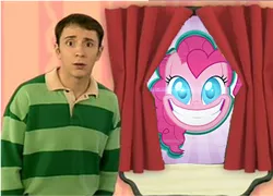 Size: 378x272 | Tagged: blue's clues, childhood ruined, crossover, derpibooru import, edit, friendly smile, pinkie pie, safe, smile hd, steve, window
