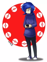 Size: 638x825 | Tagged: artist:kprovido, clothes, converse, derpibooru import, human, humanized, pants, pokémon, princess luna, safe, shoes, solo, sweater, video game