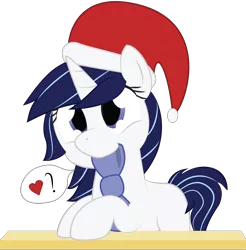 Size: 2000x2034 | Tagged: safe, artist:mintysketch, derpibooru import, oc, unofficial characters only, pony, unicorn, bow, christmas, female, hat, holiday, mare, minty's christmas ponies, santa hat, simple background, solo, speech bubble, transparent background, vector