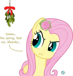 Size: 2022x2104 | Tagged: safe, artist:arifproject, derpibooru import, part of a set, fluttershy, pony, arif's mistletoe pone, denied, dialogue, flower, mistletoe, rose, simple background, solo, transparent background, vector