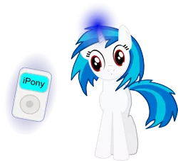 Size: 5000x4536 | Tagged: safe, artist:tandyman100, derpibooru import, vinyl scratch, pony, unicorn, absurd resolution, female, glowing horn, hooves, horn, ipod, levitation, magic, mare, simple background, solo, telekinesis, text, transparent background, vector