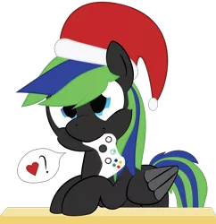 Size: 2000x2070 | Tagged: safe, artist:mintysketch, derpibooru import, oc, unofficial characters only, pegasus, pony, christmas, controller, hat, holiday, male, minty's christmas ponies, santa hat, simple background, solo, speech bubble, transparent background, xbox one controller