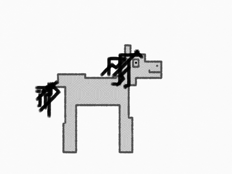 Size: 2048x1536 | Tagged: safe, artist:super trampoline, derpibooru import, oc, unofficial characters only, earth pony, pony, $1 commission, 1000 hours in ms paint, black mane, cubism, gray coat, grayscale, minimalist, missing cutie mark, modern art, monochrome, ms paint, simple background, solo, stylistic suck, white background