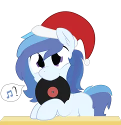 Size: 2000x2067 | Tagged: safe, artist:mintysketch, derpibooru import, oc, oc:ensiond, unofficial characters only, earth pony, pony, christmas, hat, holiday, male, minty's christmas ponies, santa hat, simple background, solo, speech bubble, transparent background, vector, vinyl disc