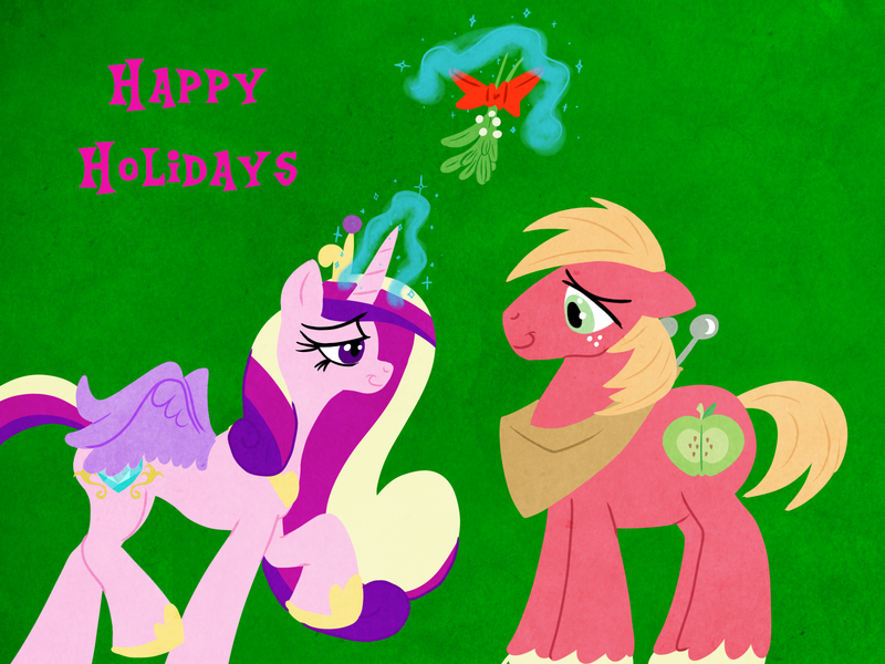 Size: 1600x1200 | Tagged: safe, artist:turkleson, derpibooru import, big macintosh, princess cadance, earth pony, pony, cadmac, christmas, crack shipping, female, hearth's warming, holiday, infidelity, male, mistletoe, shipping, stallion, straight