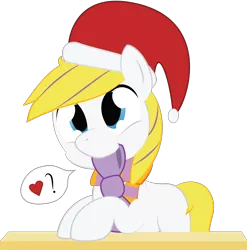 Size: 2000x2023 | Tagged: safe, artist:mintysketch, derpibooru import, earth pony, pony, bow, christmas, clothes, hat, holiday, male, minty's christmas ponies, santa hat, scarf, solo, speech bubble