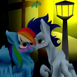 Size: 1024x1024 | Tagged: safe, artist:scalestroke315, derpibooru import, rainbow dash, soarin', pony, female, holly, holly mistaken for mistletoe, male, shipping, soarindash, straight