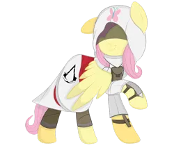 Size: 1024x862 | Tagged: safe, artist:squipycheetah, derpibooru import, fluttershy, pegasus, pony, assassin, assassin's creed, assassinshy, clothes, crossover, cute, disguise, female, floppy ears, flutterassassin, hidden blade, hidden eyes, looking back, mare, raised hoof, robe, shyabetes, solo, spread wings, wings
