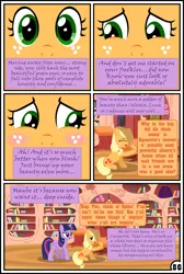 Size: 3254x4837 | Tagged: safe, artist:gutovi, derpibooru import, applejack, twilight sparkle, twilight sparkle (alicorn), alicorn, pony, comic:why me!?, absurd resolution, comic, compliment, freckles, golden oaks library, i am an adult, i need an adult, implied lesbian, implied shipping, implied twijack