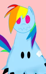 Size: 800x1280 | Tagged: artist:rottenbabe, crossover, cute, cutie mark, derpibooru import, mimikyu, pink background, pokémon, pokémon sun and moon, rainbow dash, safe, simple background