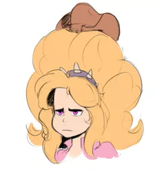 Size: 573x636 | Tagged: safe, artist:sundown, derpibooru import, adagio dazzle, human, equestria girls, annoyed, applejack's hat, big hair, bust, cowboy hat, frown, hair, hat, humanized, lidded eyes, portrait, simple background, solo, unamused, white background