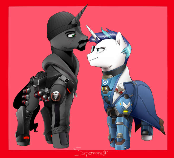 Size: 1280x1162 | Tagged: artist:supermare, clothes, cosplay, costume, derpibooru import, king sombra, overwatch, reaper (overwatch), safe, shining armor, soldier 76