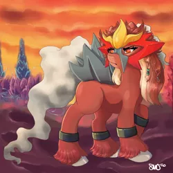 Size: 3000x3000 | Tagged: safe, artist:bean-sprouts, derpibooru import, ponified, entei, pony, crossover, pokémon, solo