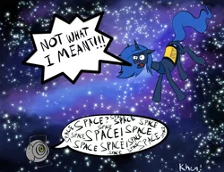 Size: 1650x1275 | Tagged: safe, artist:kprovido, derpibooru import, princess luna, alicorn, pony, angry, crossover, female, floating, mare, portal (valve), s1 luna, space, space core, stars