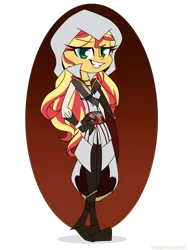 Size: 2400x3200 | Tagged: safe, artist:xxsunsetshimmer23xx, derpibooru import, sunset shimmer, equestria girls, assassin's creed, crossover, ezio auditore, solo