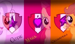 Size: 1296x768 | Tagged: apple bloom, artist:dovahbruh, cutie mark, cutie mark crusaders, derpibooru import, looking at you, safe, scootaloo, sweetie belle, the cmc's cutie marks, vector, wallpaper