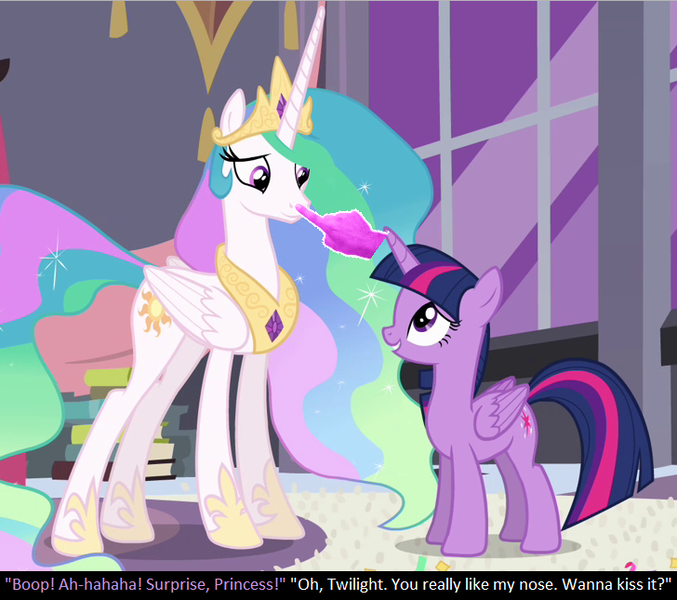 Size: 728x645 | Tagged: safe, derpibooru import, edit, edited screencap, screencap, princess celestia, twilight sparkle, twilight sparkle (alicorn), alicorn, pony, princess twilight sparkle (episode), boop, boop edit, bronybait, cute, cutelestia, implied lesbian, implied shipping, implied twilestia, meta