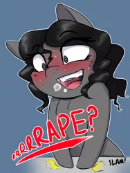 Size: 1800x2400 | Tagged: artist:captainpudgemuffin, blushing, breath, chest fluff, derpibooru import, grimdark, oc, oc:nikita, open mouth, >rape, rape, rapeface, sex, slam, smiling, solo, suggestive, sweat, this will end in rape, unofficial characters only