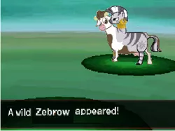 Size: 372x278 | Tagged: conjoined, cow, crossover, daisy jo, derpibooru import, fight, forced meme, fusion, multiple heads, parody, pokémon, safe, two heads, udder, wat, zebra, zebrow, zecora