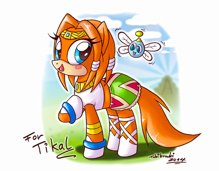 Size: 1100x859 | Tagged: safe, artist:tobibrocki, derpibooru import, ponified, chao, parasprite, pony, clothes, crossover, paraspritized, solo, sonic the hedgehog (series), species swap, tikal