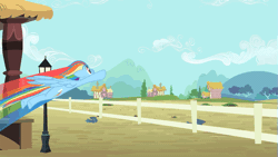Size: 595x335 | Tagged: safe, derpibooru import, screencap, rainbow dash, the lone lampman, pony, three's a crowd, animated, flying, gif, solo